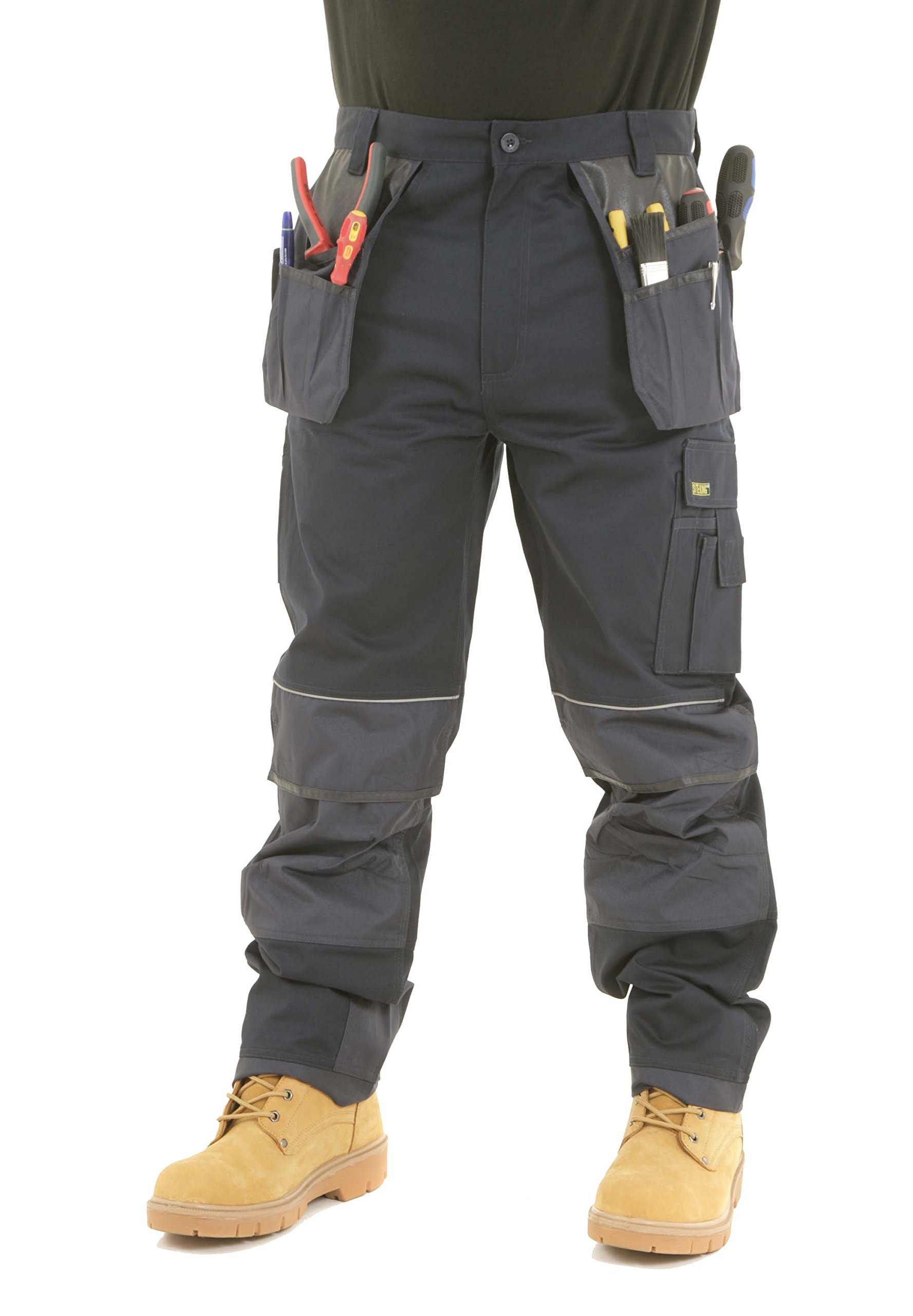 Site King Men's Navy Heavy Duty Cargo Holster Pocket Work Trousers With Knee Pad Pockets (34 Waist / 31" Regular Leg, )