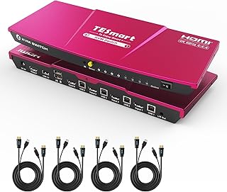 TESmart KVM Switch HDMI 4 Port UHD 4K@60Hz, HDMI KVM Switch for 4 Computers 1 Monitor, USB 2.0, EDID, Stereo Audio, Advanced Keyboard Mouse Compatibility, Hotkey, 4 PC Monitor Switcher with Cables