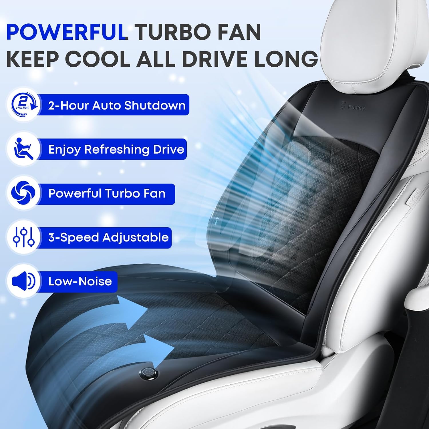 FLORICH Cooling Car Seat Cover, Ventilated Seat Cushion Cooling Car Seat Pad for Summer Driving with 2 Powerful Turbo Fans Universal Fit for Car SUV Truck Van-Black
