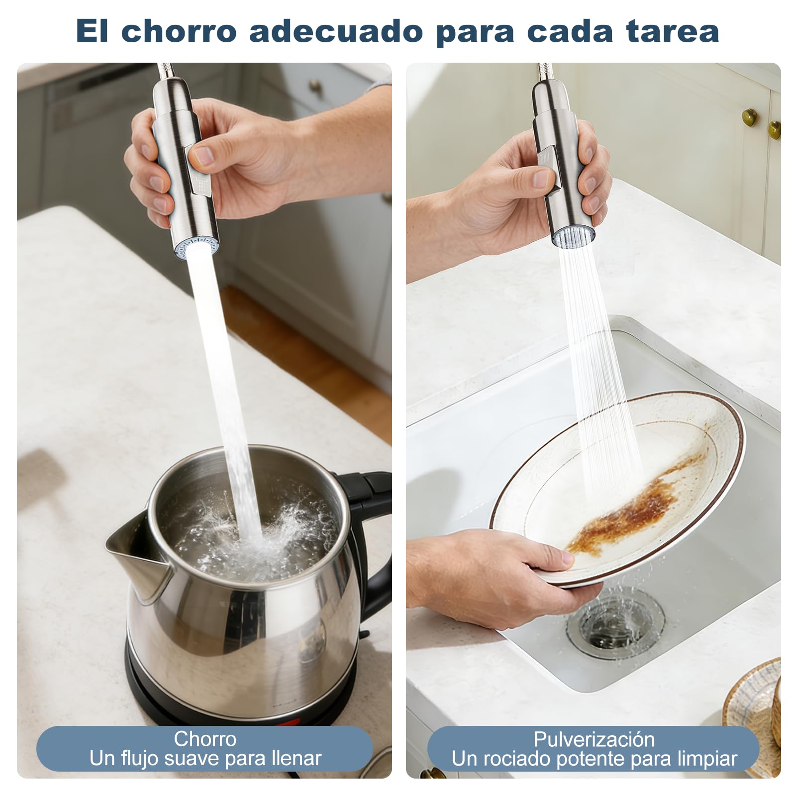 Grifo Cocina Extraible, Lagontap Elegante Grifos Extensible Cocina con 2 Modos de Salida de Agua, Grifo Cocina Fregadero Monomando Giratorio de 360°y de Arco Alto, Acero Inoxidable Cepillado