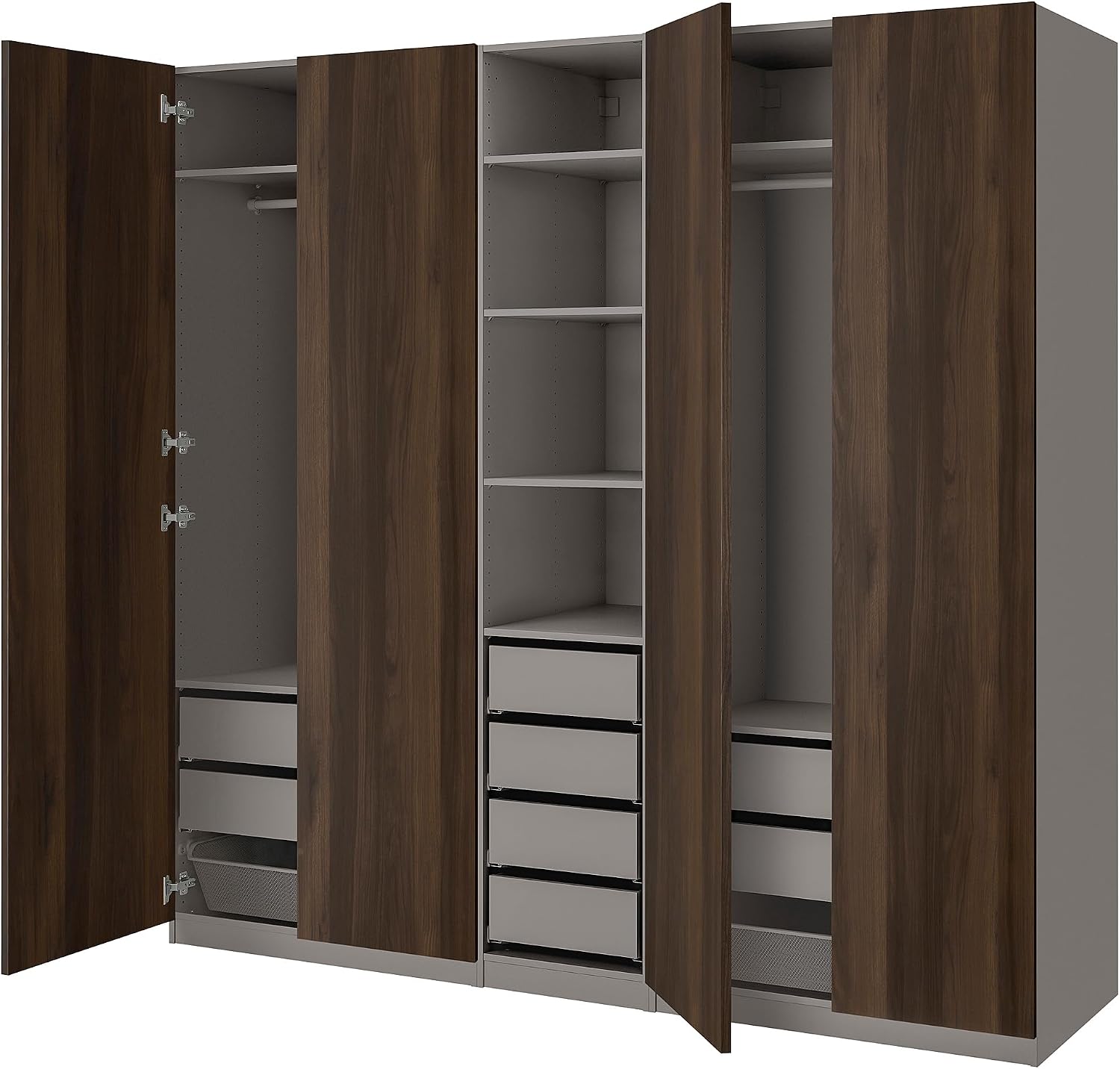 ProTuning PAX/STORKLINTA Wardrobe combination, dark grey/dark brown stained oak effect, 250x58x236 cm