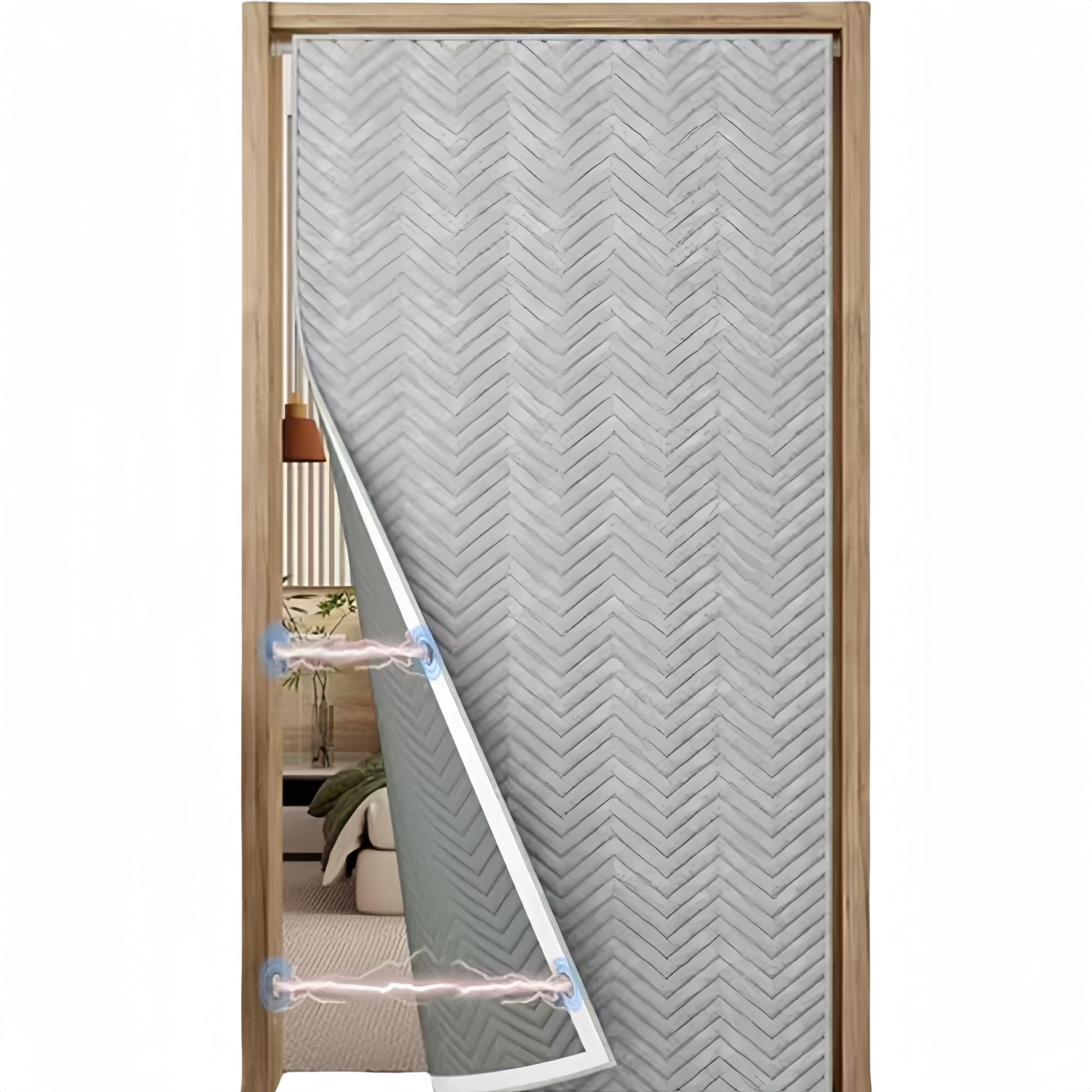Yacoxe Gray2 Winter Insulation Door Curtain, Insulation Door Curtain, Magnetic Insulation Door Cover, Warm, Windproof And Soundproof Front Door Curtain For Bedroom Door And Living Room Door(,70*200Cm)
