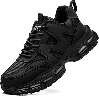 Hogent Steel Toe Shoes for Women Men Wide Non Slip Composite Work Sneakers Indestructible Comfortable Safety Tennis Shoes Lightweight Breathable Construction Sneakers Puncture Proof Ergonomic Design