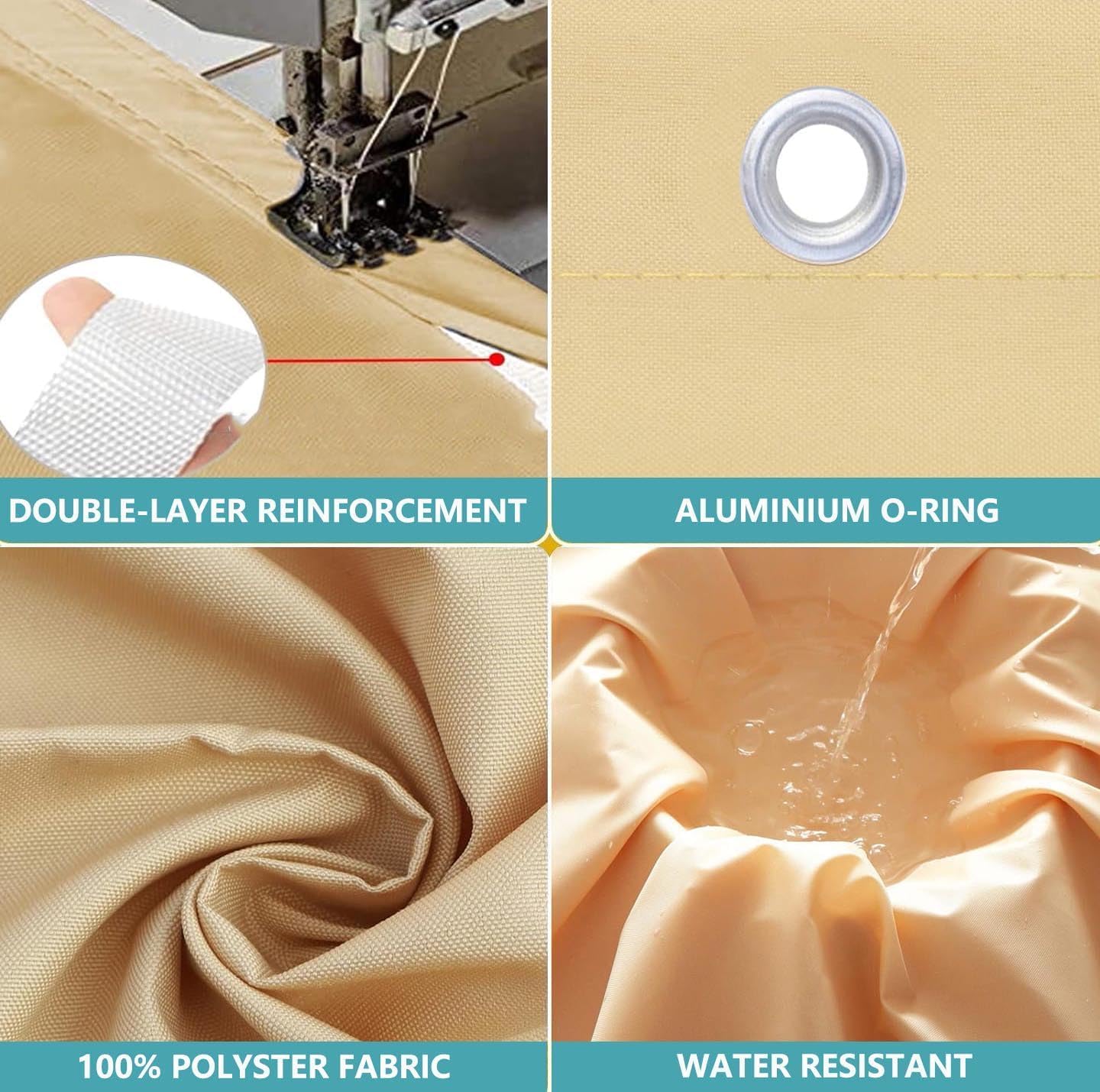 Sonnensegel 3.5x3.5m Sonnensegel Wasserdicht Rechteckig,Sonnenschutz Windschutz,Balkon Ohne Bohren Markise Markisenstoff 95% UV Schutz für Pergola Garten Balkon Terrasse, Beige