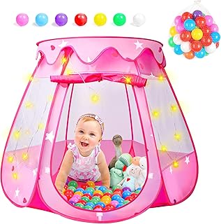 DISHIO Ball Pits with Balls - Pop up Tents for Kids with Star Lights, Ball Pit for Toddlers, Princess Tent Toy for 1,2,3 yrs Birthday Gifts for Girls, Easy to Assemble and Store (50 Balls Included)