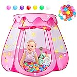 DISHIO Ball Pits with 50 Balls, Pop up Tents for Kids with Star Lights, Ball Pit for Toddlers, Princess Tent Toy for 1,2,3 yrs Birthday Gifts for Girls, Easy to Assemble and Store (50 Balls Included)