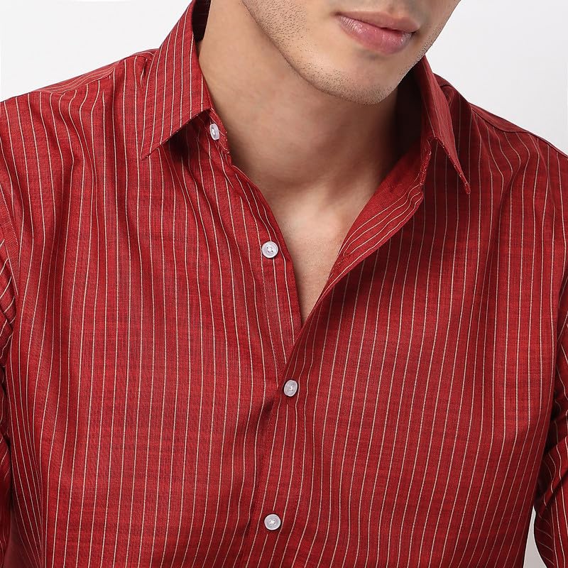Image of Mens Striped Slim Fit Cotton Casual Shirt | Full Sleeves Mens Shirts | Stylish Shirt for Men