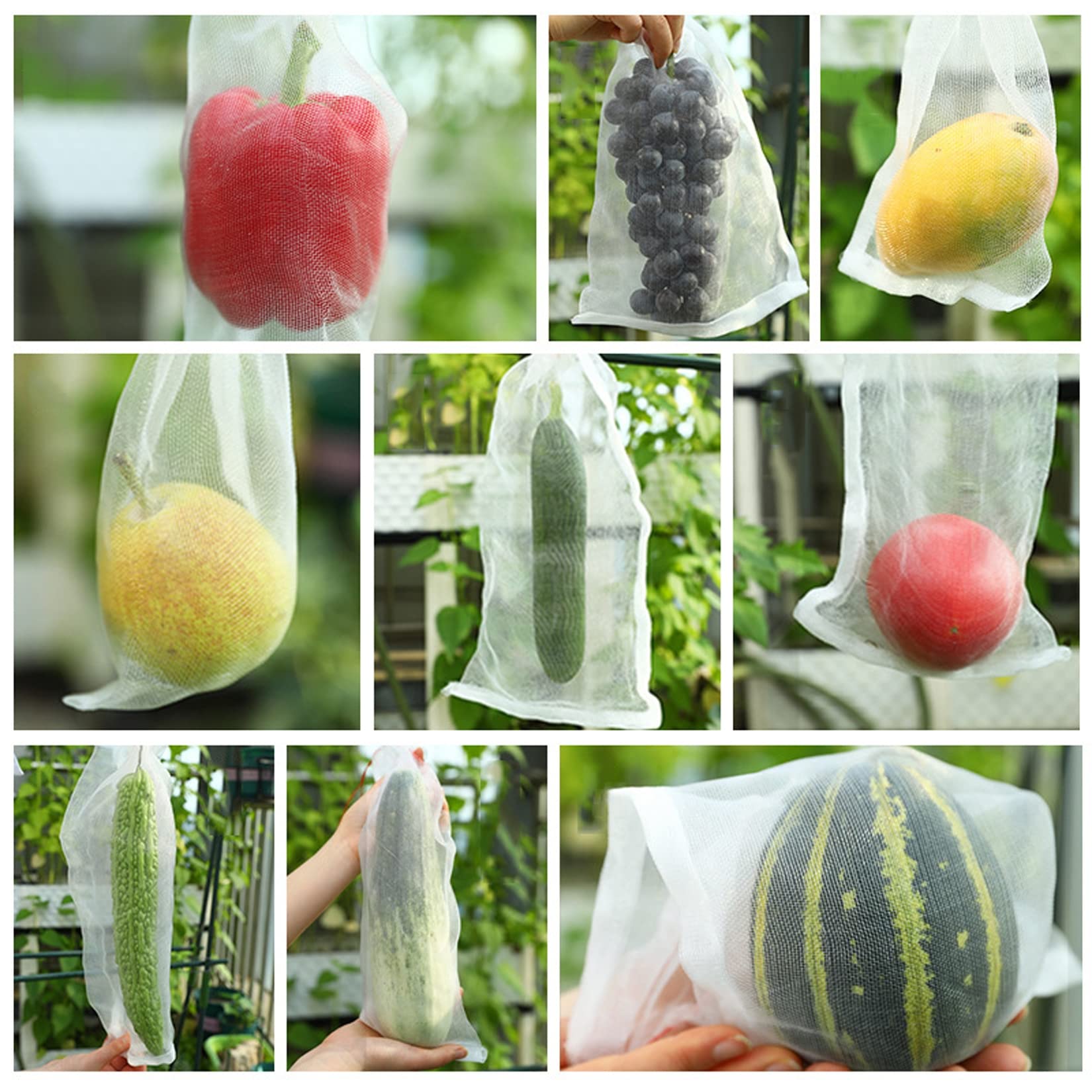 WLWLEO Bolsas de protección de Frutas, Paquete de 200 Bolsas de Red de jardín con cordón, Funda Protectora de Frutas Reutilizable para contra plagas Insectos Moscas Insectos pájaros,8x12inch/20x30cm