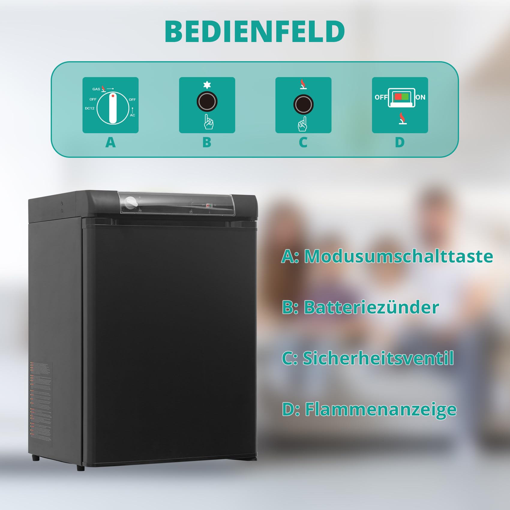 SMETA Gas-Kühlschrank 3-Wege | 60 Liter | Absorptionstechnik | 12V DC / 230V AC /0–10°C | Türanschlag wechselbar | Höhenverstellbare Füße | Ideal für Wohnmobil, Caravan, Camping, LKW – Schwarz