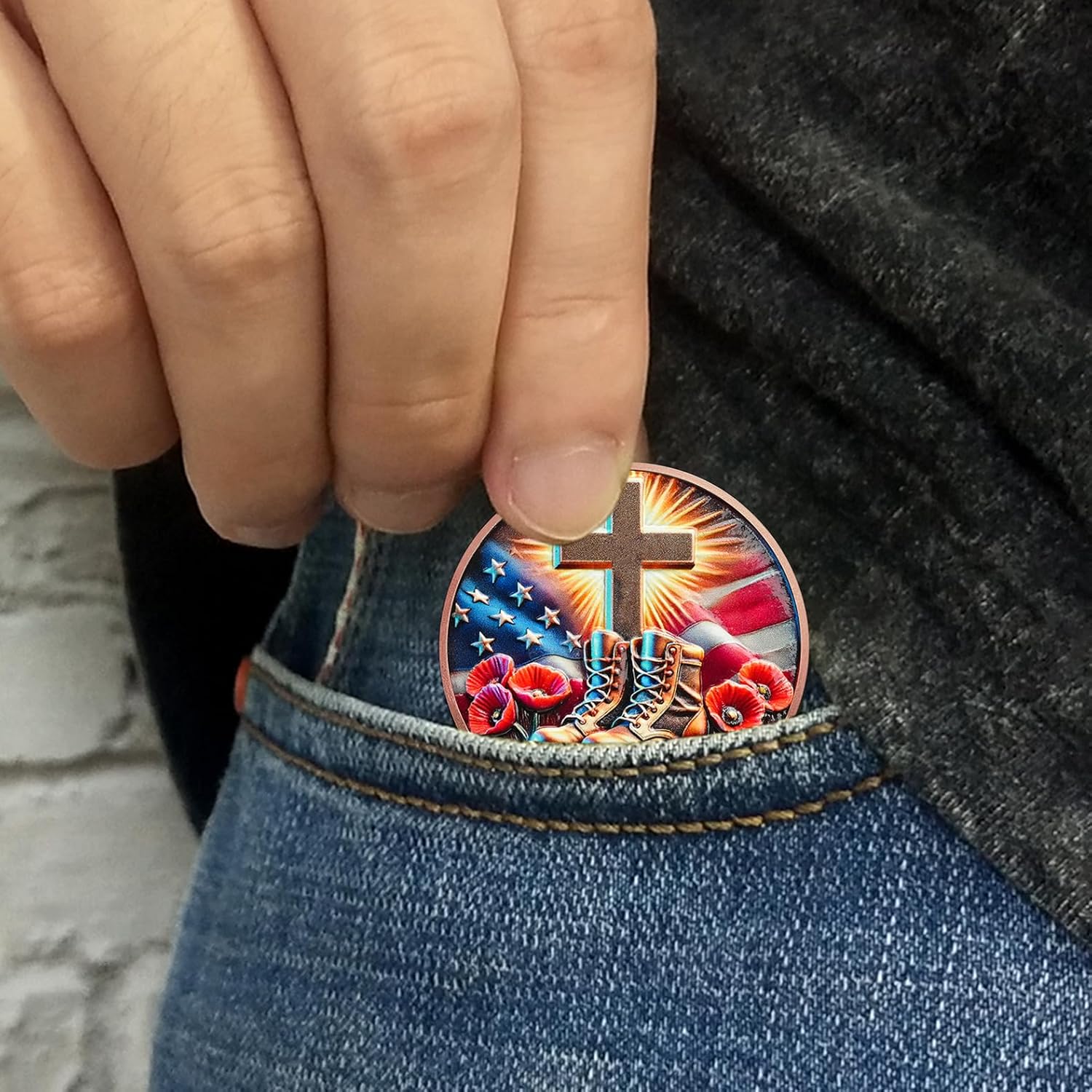 AtSKnSK Memorial Tribute Challenge Coin Some Gave All Lest We Forget Thank You for Your Service Military Coin (Poppy Military Boots, 24)