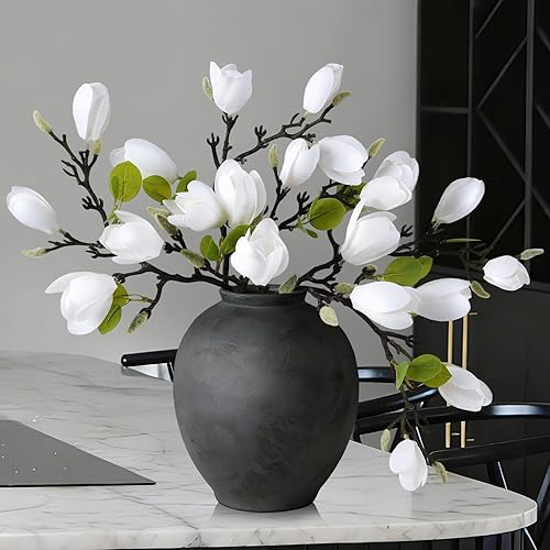 Miniatura 5 de Ivydale Tallos de flores artificiales de magnolia, 5 capullos de flores falsas blancas, ramas de flora de 26 pulgadas, decoración del hogar para
