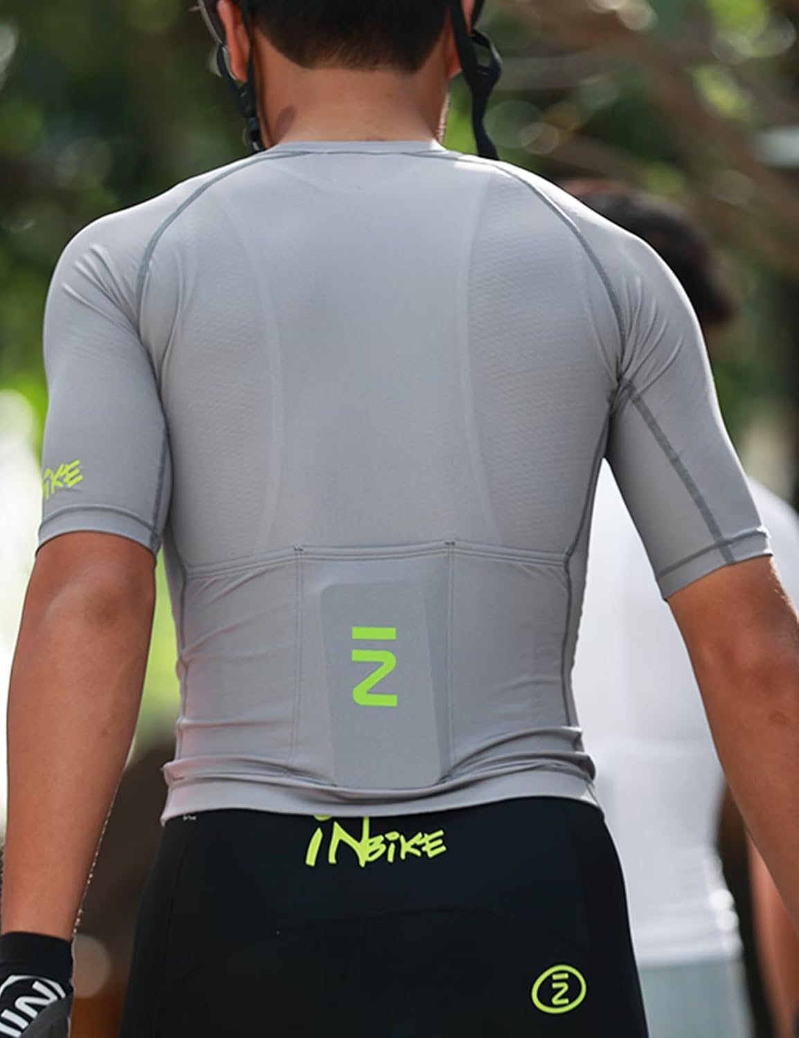 INBIKE Mens Cycling Jersey Breathable Elastic Bike Jersey 3 Rear Pockets Moisture Wicking Short Sleeve Quick Dry Reflective Biking Shirts Large Gray