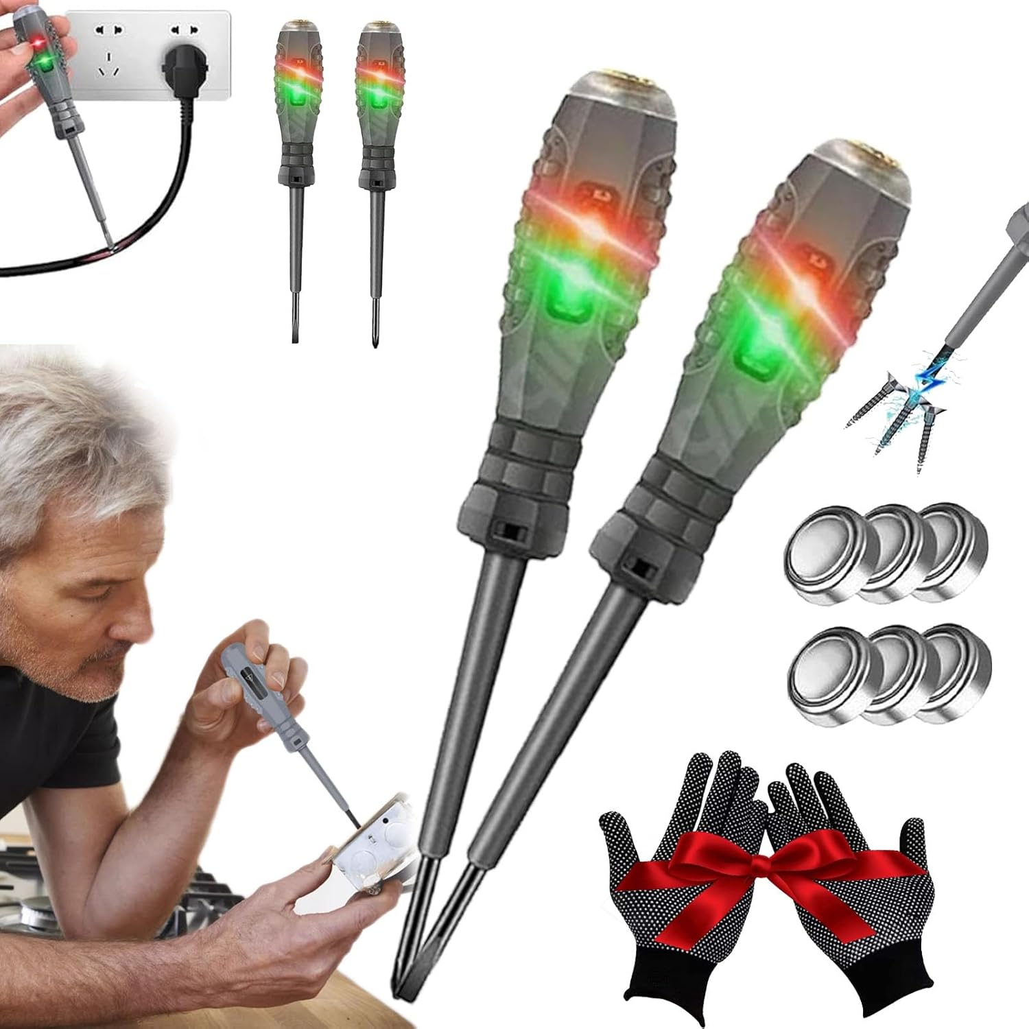 2-in-1 High Torque Strong Magnetic Screwdriver Electricity Detector, 2Pcs Multifunctional Voltage Tester Pen, 12V-220V Non Contact Voltage Detector, for AC/DC Circuit Detection (2Pcs/All)
