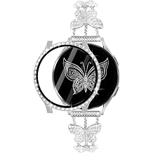 Bling Band Compatible with Samsung Galaxy Watch 4 & 5 40/44mm | 20mm Stylish Dressy Watch Strap With Protector Case Diamond Butterfly, for Women for Outdoor Wedding Daily Life Decor