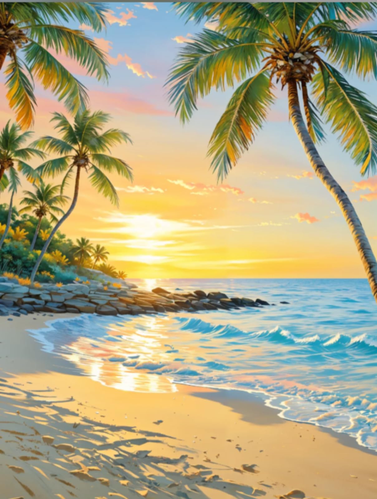 Stithej Pre-Printed Cross Stitch Kit Sunset Coconut Grove 11CT for Beginner