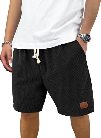 Hardaddy Mens Corduroy Shorts Casual Elastic Waist Drawstring Lightweight Summer Beach Lounge ShortLight Pink Small