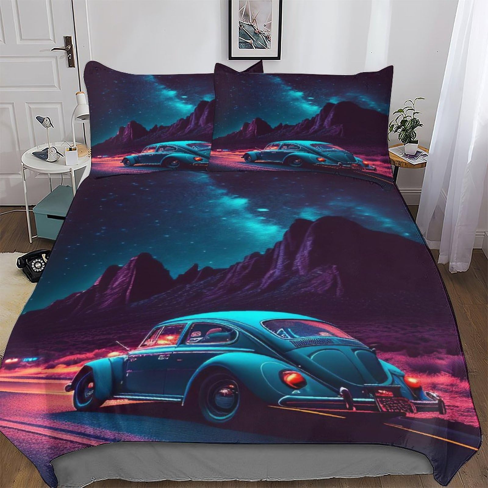 Parure de lit voiture de sport 220x240 cm en microfibre avec 2 taies d'oreiller