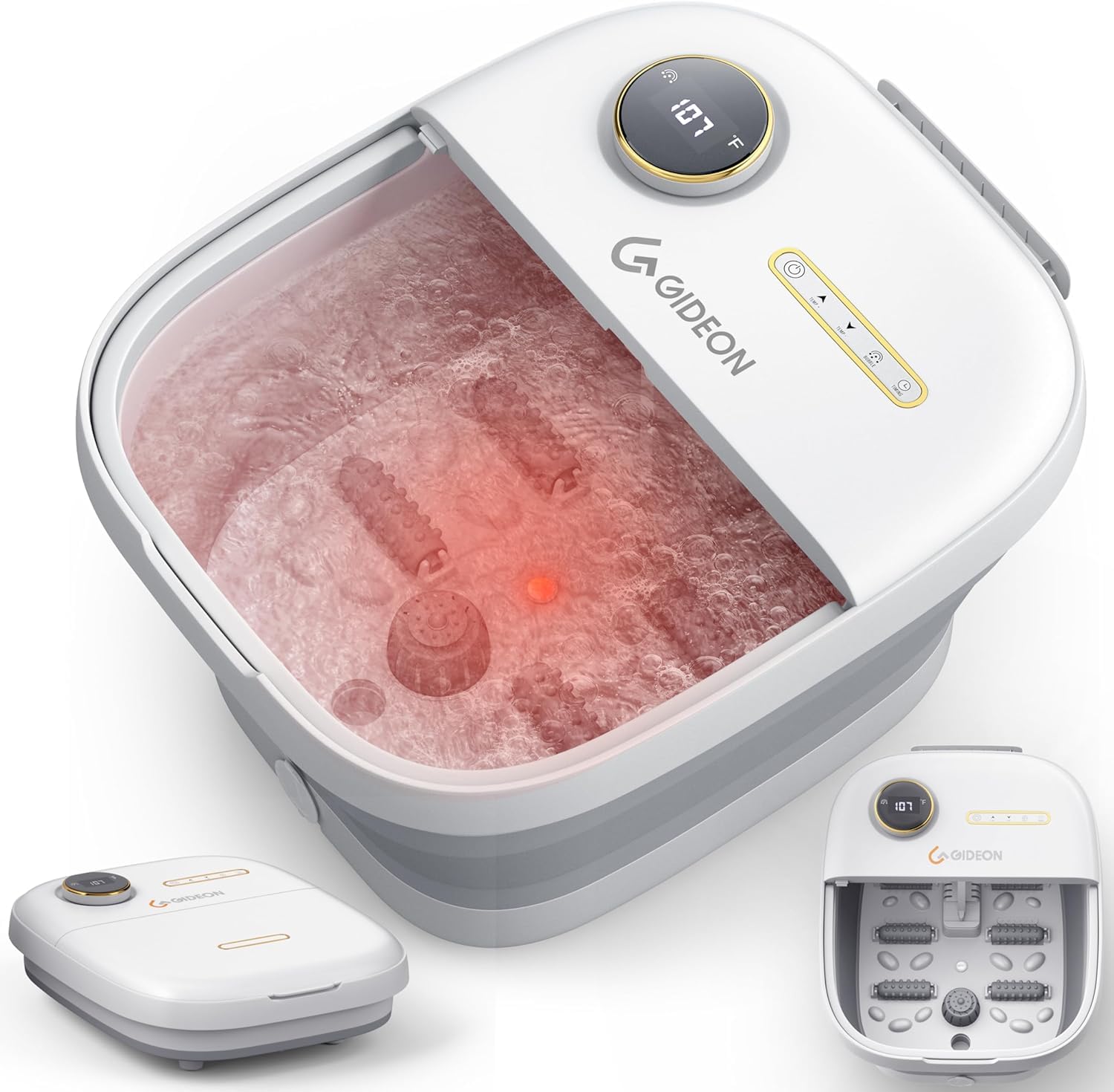 Gideon Foot Massager & Spa - Luxury Heated Foot Bath with Lights & Bubbles, Therapeutic Foot Spa and Pedicure Tools for Feet