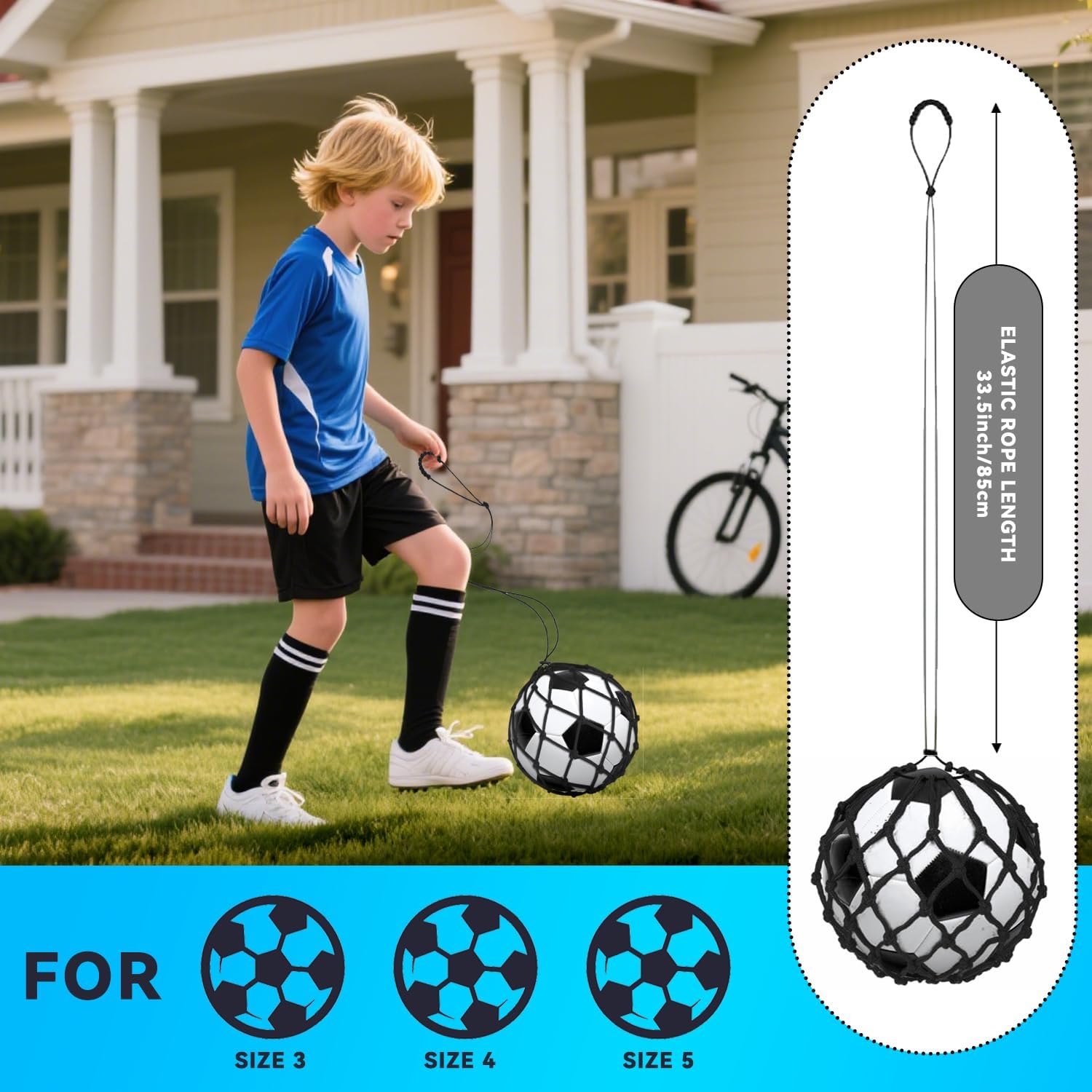 Soccer Kick Trainer 3PCS(not Include Ball), Adjustable Return Net Football Training Aid for Throw Solo Juggling Practice, Fits Size 3, 4, 5 Balls, Great Gift for Boys, Girls and Soccer Enthusiasts