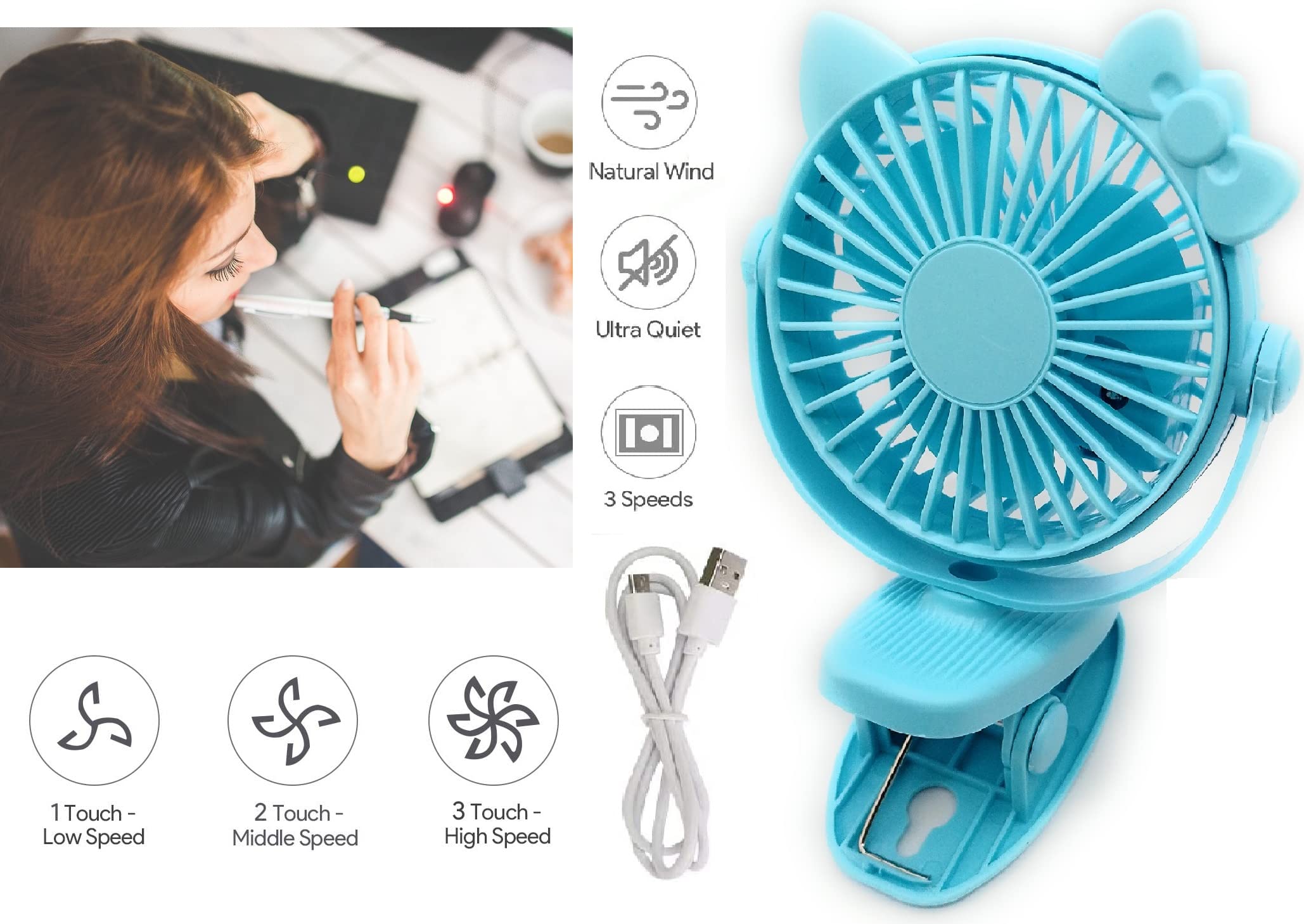 VENTILATORE A PINZA Con Doppio Snodo 5 Pale Scrivania Tavolo Casa Ufficio Spina EUR 11,30 - Foto 6