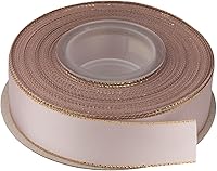 Vista 18 de Cinta de satén de doble cara de 3/8 pulgadas con borde dorado de 25 yardas (810-marfil), juego para envoltura de regalos, decoración de fiestas