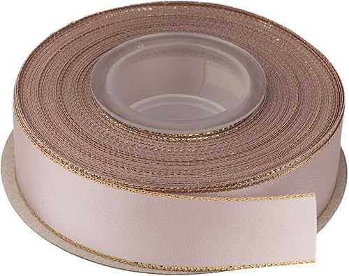 Miniatura 18 de Cinta de satén de doble cara de 3/8 pulgadas con borde dorado de 25 yardas (810-marfil), juego para envoltura de regalos, decoración de fiestas