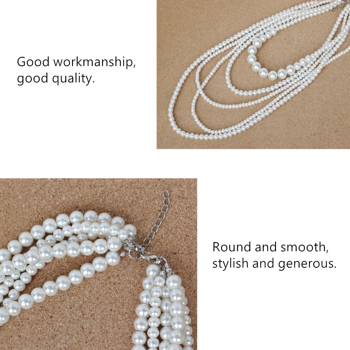 Multilayer Strand Long Choker Necklace,Flapper Beads Necklaces for Women, Fashion Imitation Faux Pearls Long Necklace Vintage Costume Jewelry Necklace - Image 3