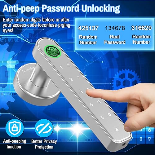 Miniatura 4 de Secustone Cerradura de puerta de huellas dactilares, cerradura de puerta de entrada sin llave, perilla inteligente 4 en 1 con código de