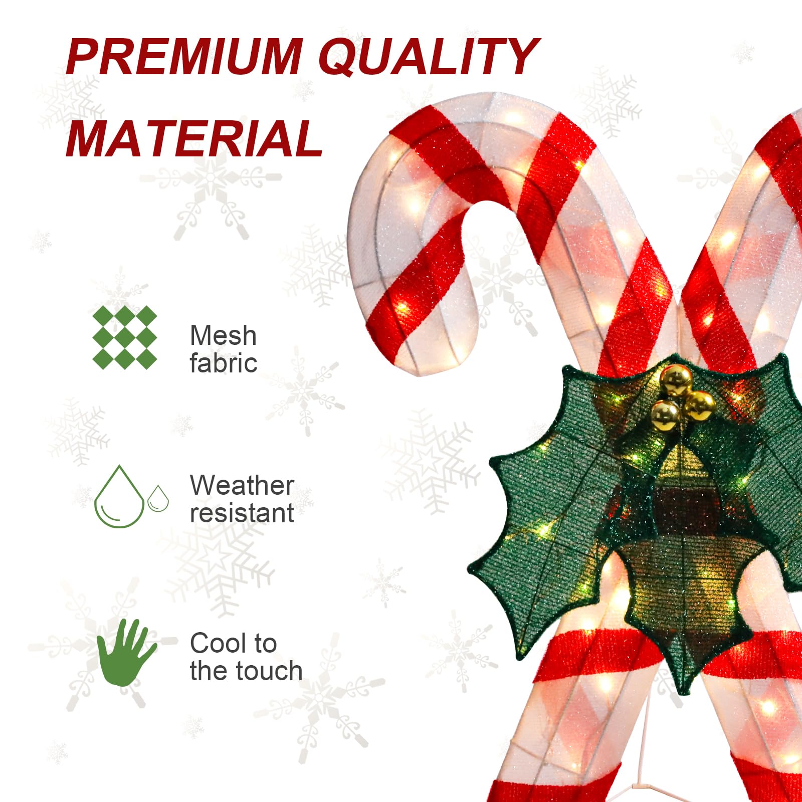 Vipush Decoración navideña iluminada para exteriores, caramelo de bastón preiluminado de 3 pies para césped 3D con luces cálidas, exhibiciones navideñas iluminadas al aire libre para decoración de