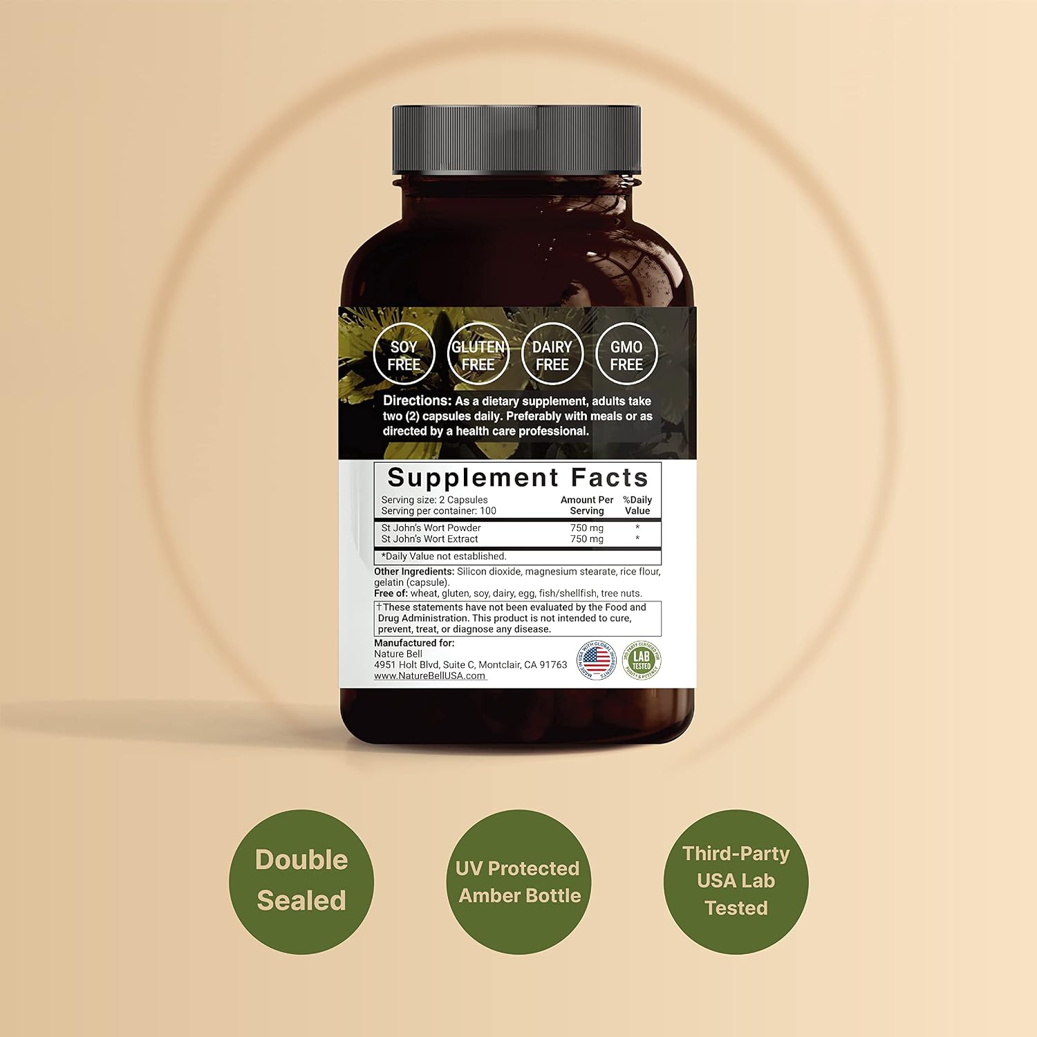 St John's Wort Supplement, 1500mg Per Serving with 2250mcg Hypericin, 2 in 1 Formula St John's Wort Complex, 200 Capsules, Promote Emotional Balance, Joyful Mood & Stress Response