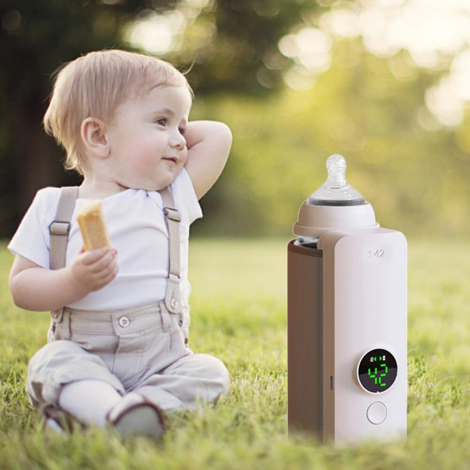 Sanfoelek Chauffe-biberon portable de voyage pour lait maternisé Sac thermique pour biberon Batterie intégrée avec câble de charge USB