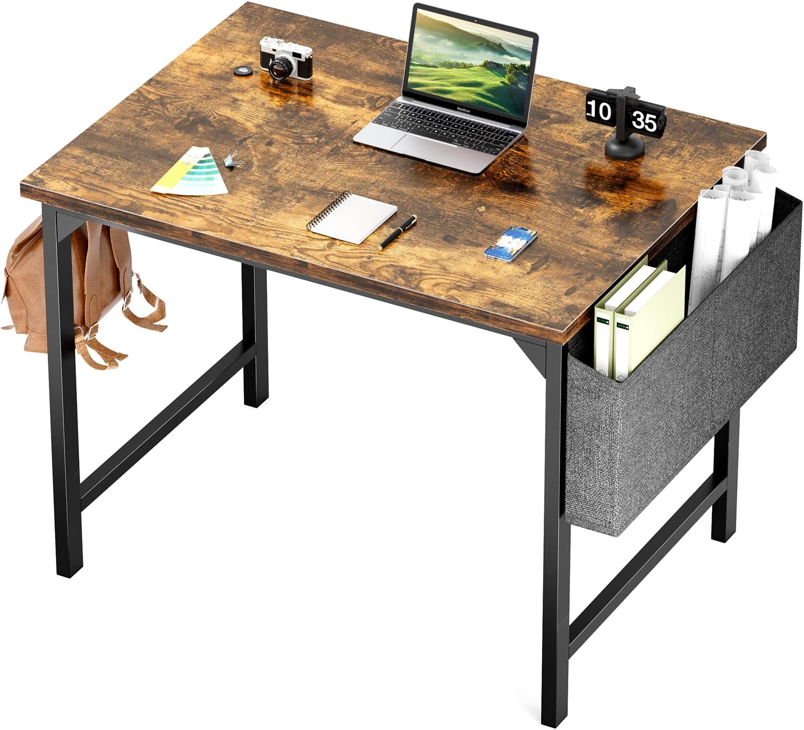 Sweetcrispy Small Computer Office Desk 32 Inch Kids Student Study Writing Work with Storage Bag & Headphone Hooks Modern Simple Home Bedroom PC Table