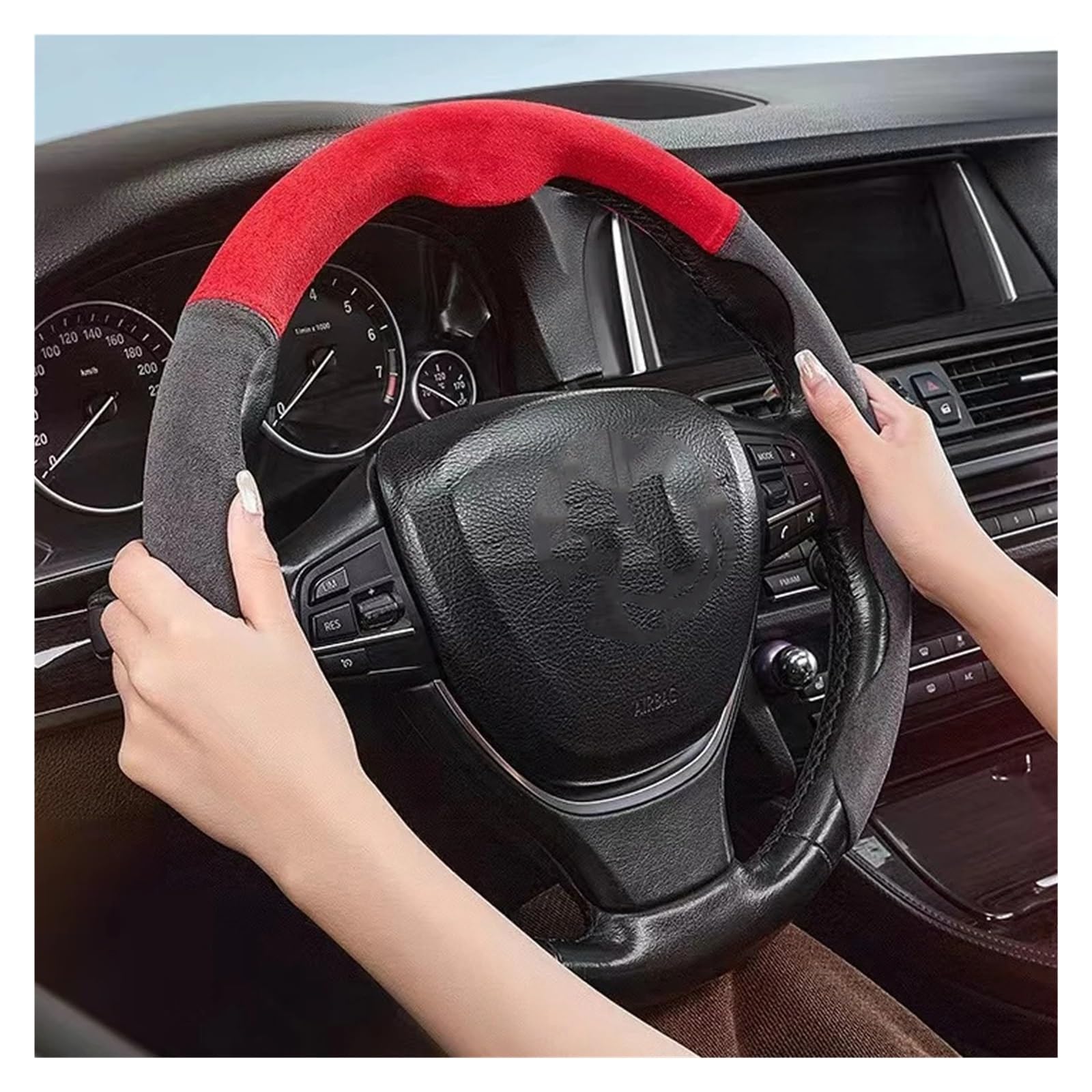 Cubre Volante Coche Funda Volante Coche 38 Cm Y 15 Pulgadas Grosor Piel Fina Antideslizante Transpirable Accesorios Decorativos Volante Funda Volante Coche(Carbon Fiber Red)