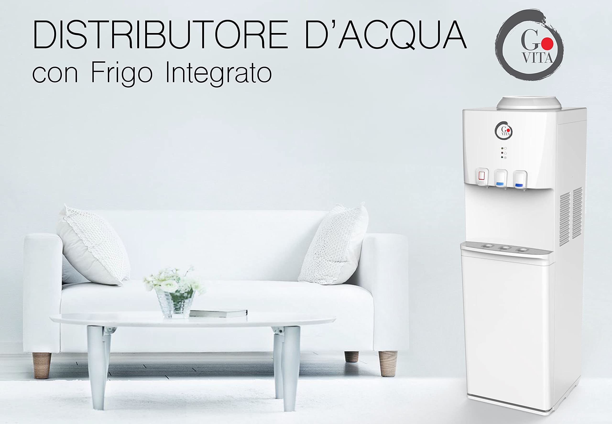 Dispensador de agua fría y caliente. De suelo. Con mininevera para bebidas