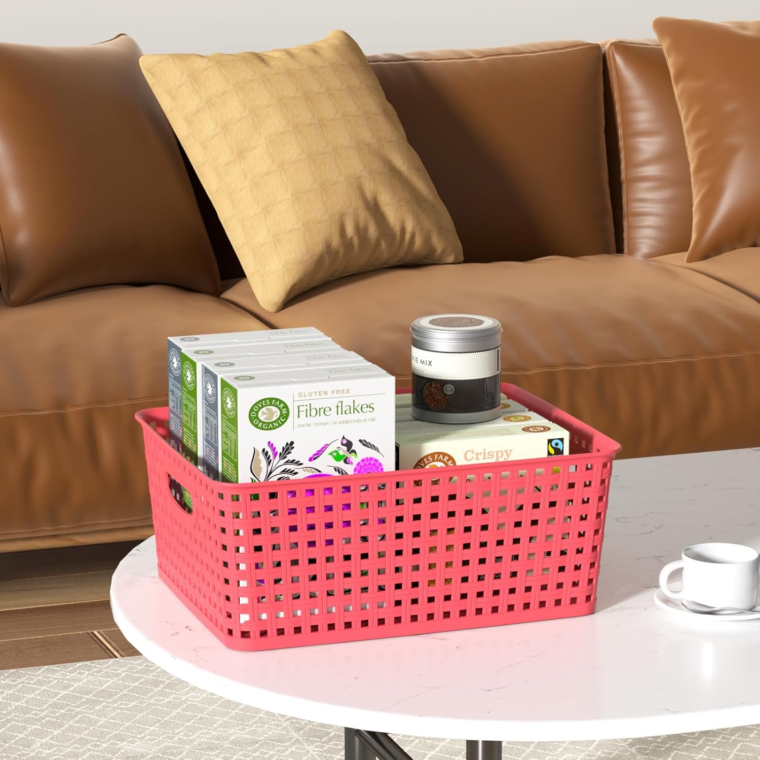 Medium Plastic Woven Storage Basket, Colorful Storage Basket, 4 Packs - Image 6