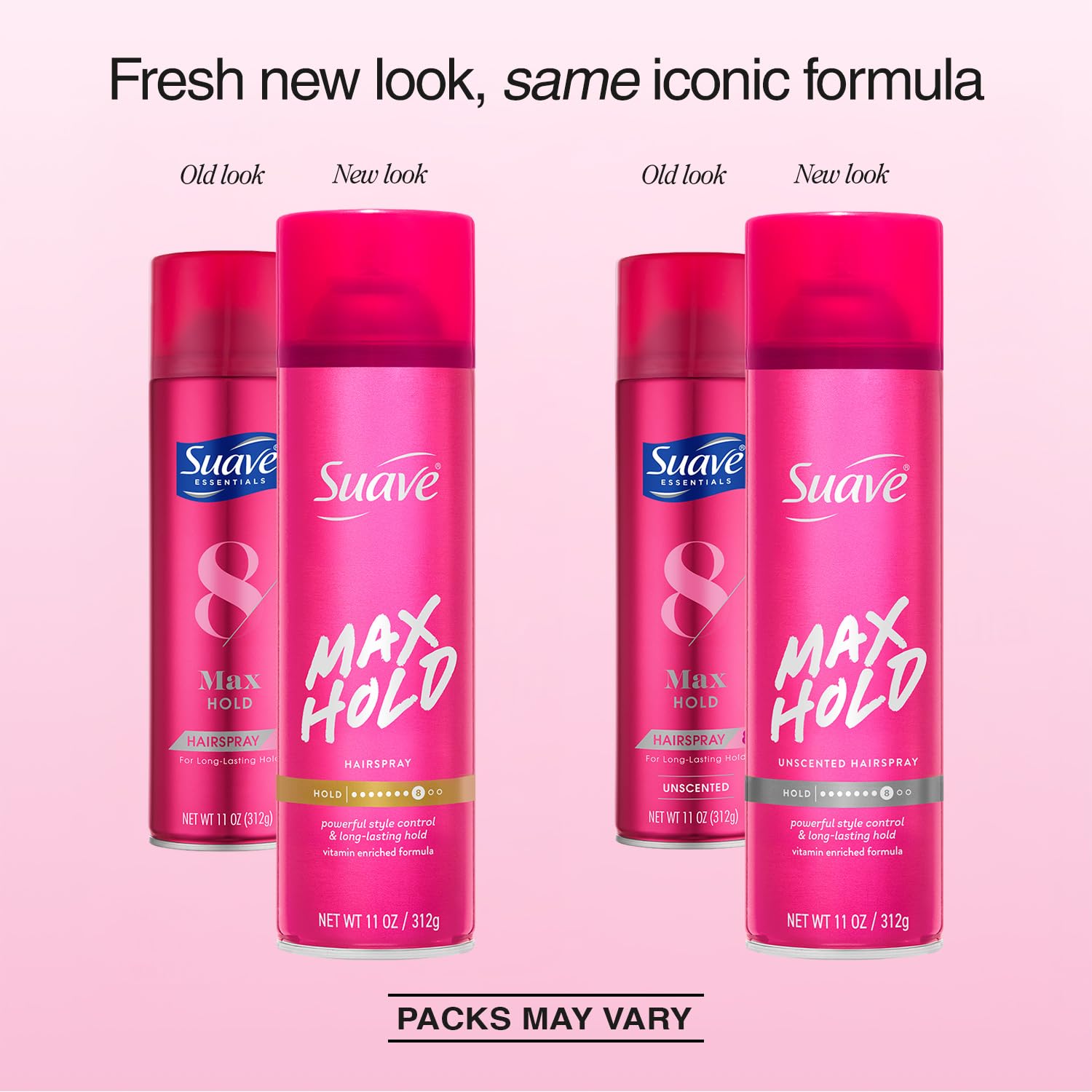 Suave Max Hold Hairspray Variety 4-Pack, Scented & Unscented, 11 Oz Each