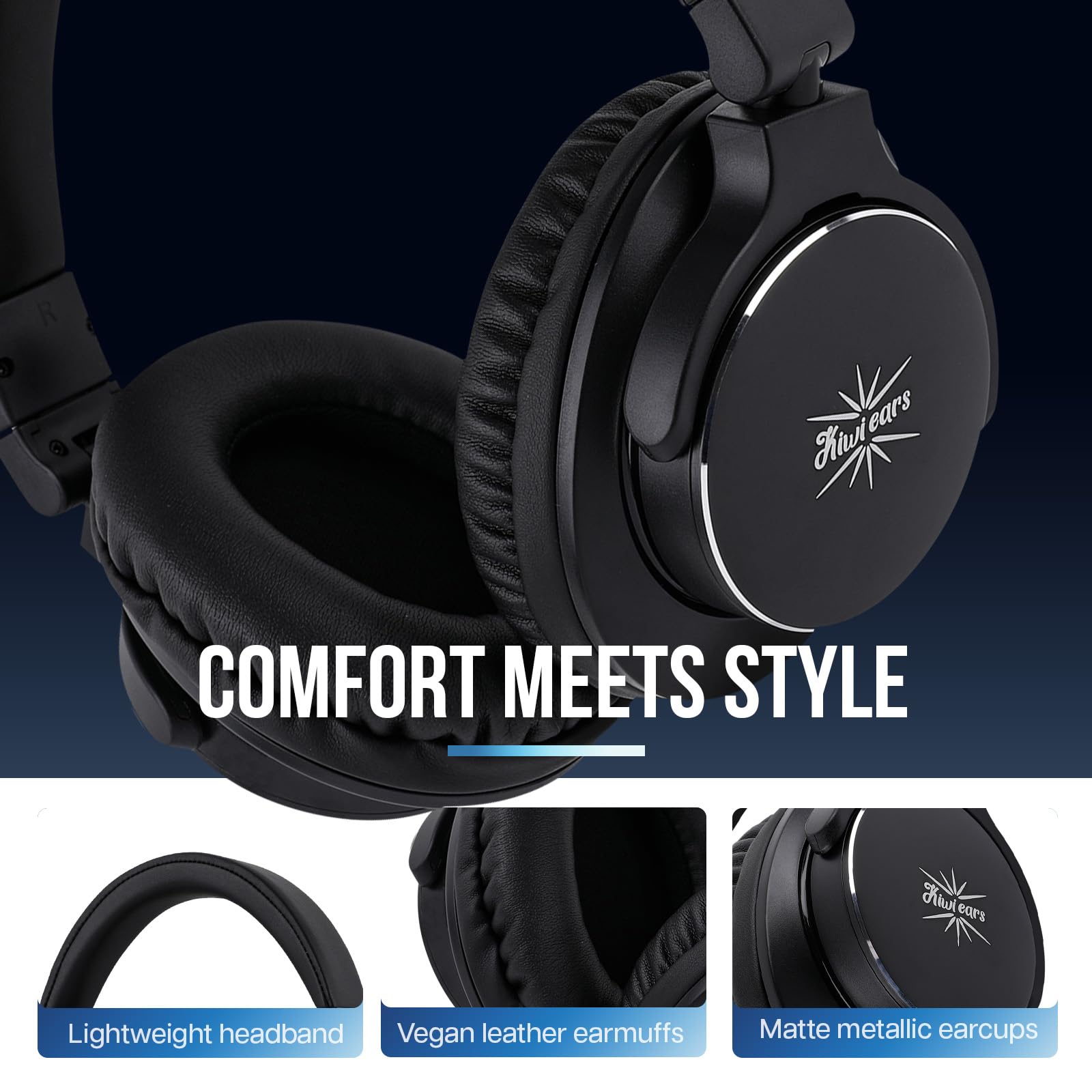 Linsoul Kiwi Ears Division Over Ear Headphone, 40mm Dynamic Driver Monitoring Headphones, Wired Gaming Headphone, DJ Headphones for Professional Musicians Engineers (Black) - Image 3