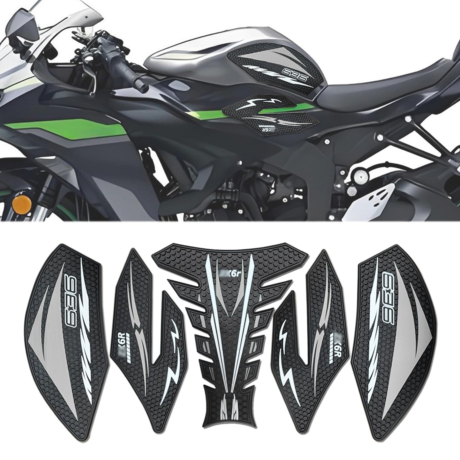 for Ninja ZX6R ZX 6R ZX-636 Ninja zx6r zx636 2013-2023 2024 2025 2026 Side Decals Motorcycle Anti Slip Tank Pad Stickers ZX6R Accessories zx6r Tank pad Tank Grip Tank Stickers（Grey）