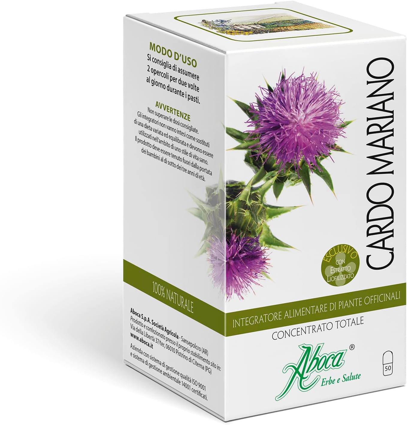 Aboca Cardo Mariano Concentrato Totale 50 Opercoli - Integratore Alimentare Erboristico con Proprietà Depurative, Utile per la Fisiologica Funziona…