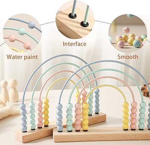 Miniatura 3 de ibwaae Juguetes de madera con cuentas de ábaco arcoíris para niños, habilidades matemáticas tempranas, juegos de aprendizaje educativo Montessori