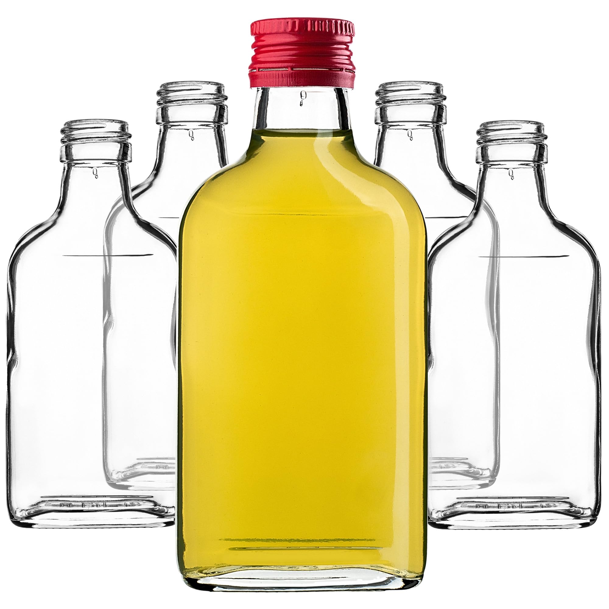 KADAX 5er Set Flachmann 200ml, kleine Glasflaschen mit Schraubverschluss, Fläschchen, leere Flaschen zum Befüllen, mini Likörflaschen, Schnapsflaschen (Rot)