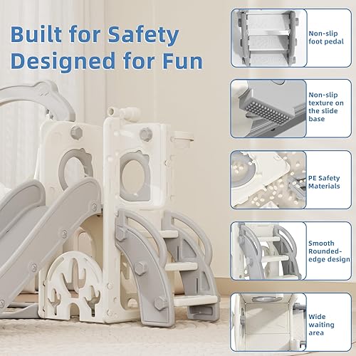 Miniatura 6 de KORIMEFA Juego de tobogán y columpio 8 en 1 para niños pequeños de 1 a 3 años, parque infantil para interiores y exteriores, juego de escalador con