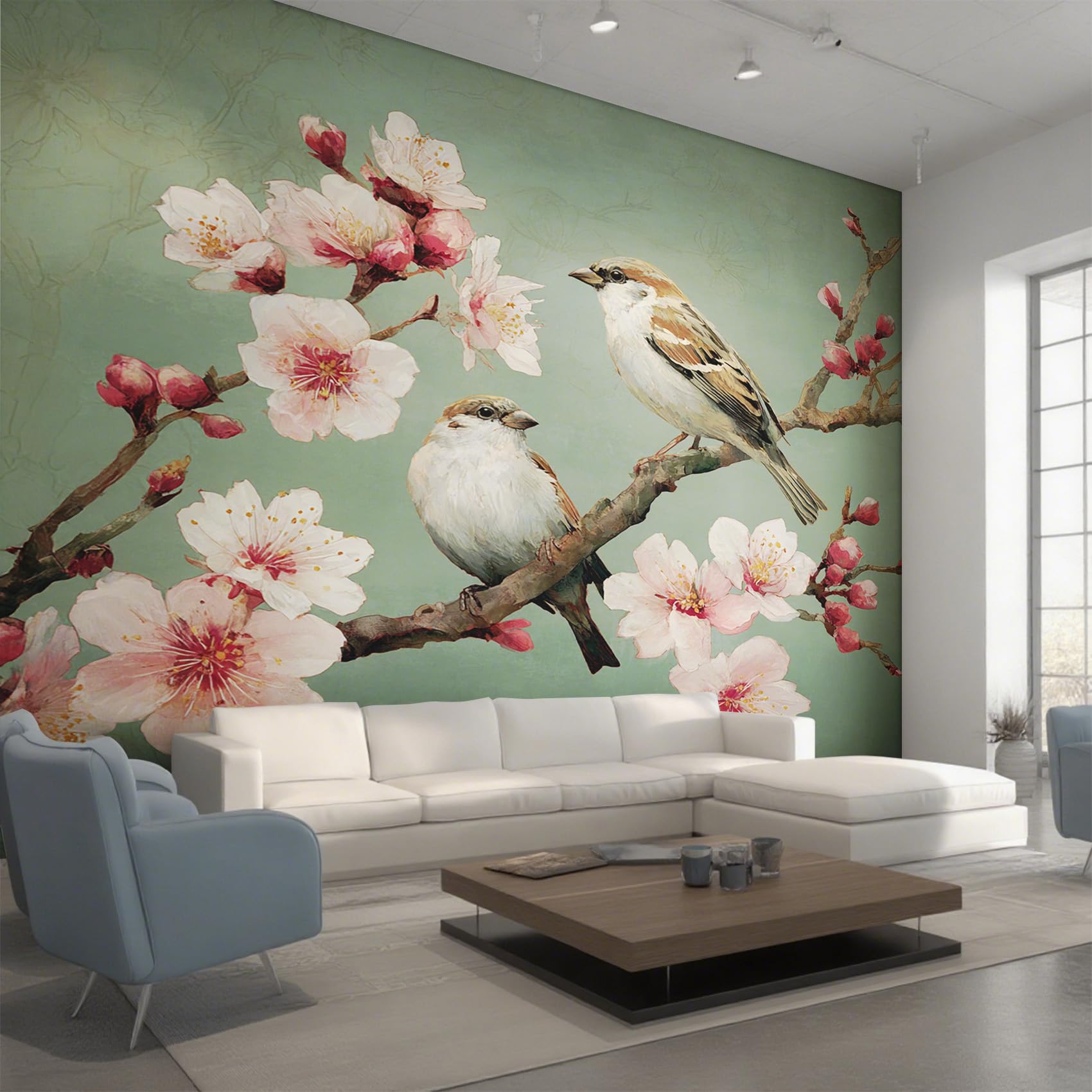 Fresque murale intissée haut de gamme oiseau floral décoration murale panoramique 450x315 cm
