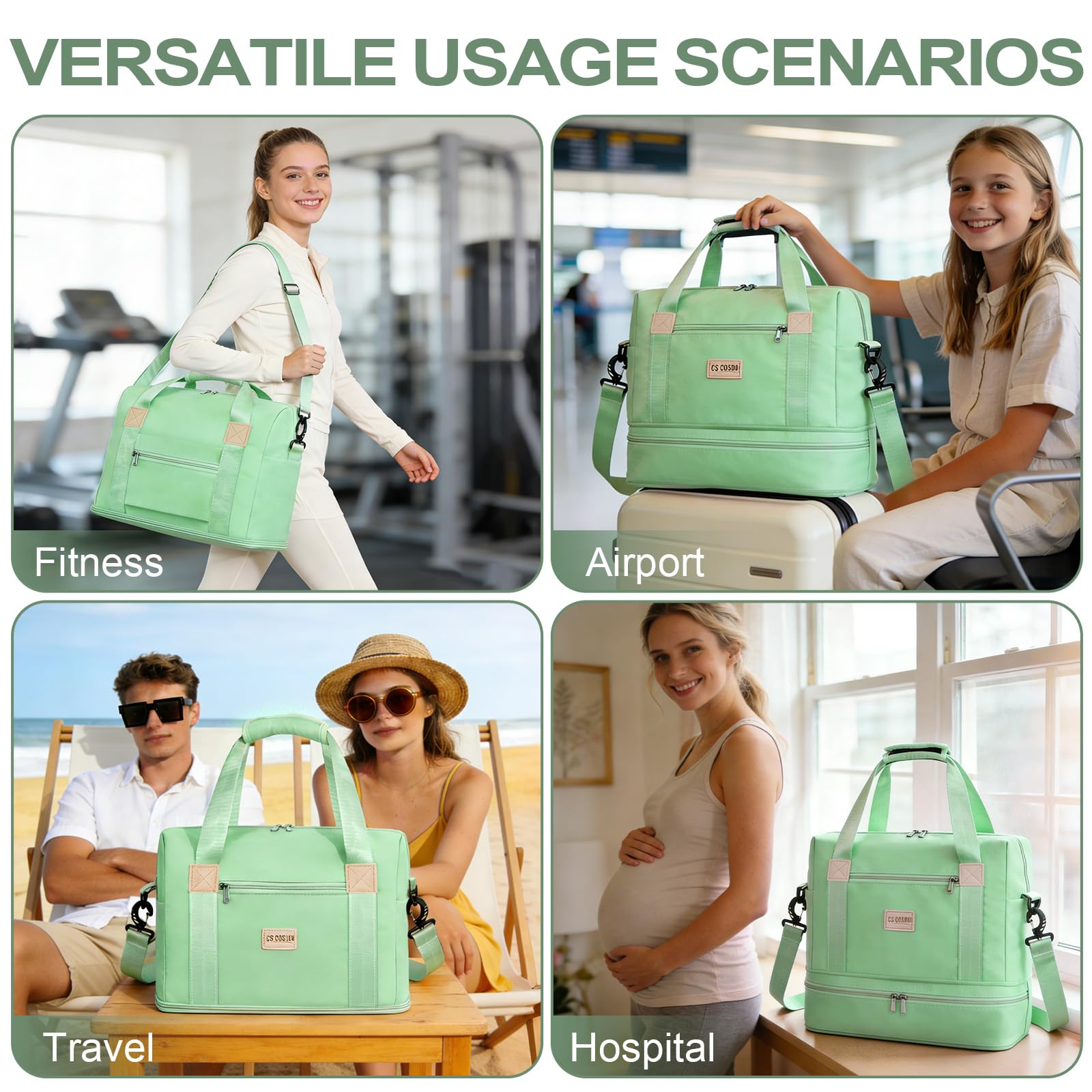 CS COSDDI Travel Bag, Overnight Bag with Shoes Compartment & Wet Pocket, Weekend Bags for Water Resistant Haspital Bag Gym Duffle Bag Women Men Holdall Bag, for Ryanair Cabin Bags 40x30x20