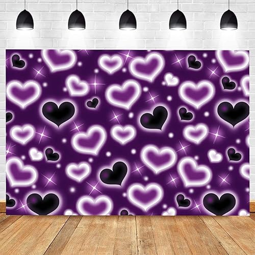 Miniatura 4 de LYCGS Telón de fondo de fotos de corazón morado de 7 x 5 pies, telón de fondo de los años 90 para sesión de fotos, telón de fondo para sesión de