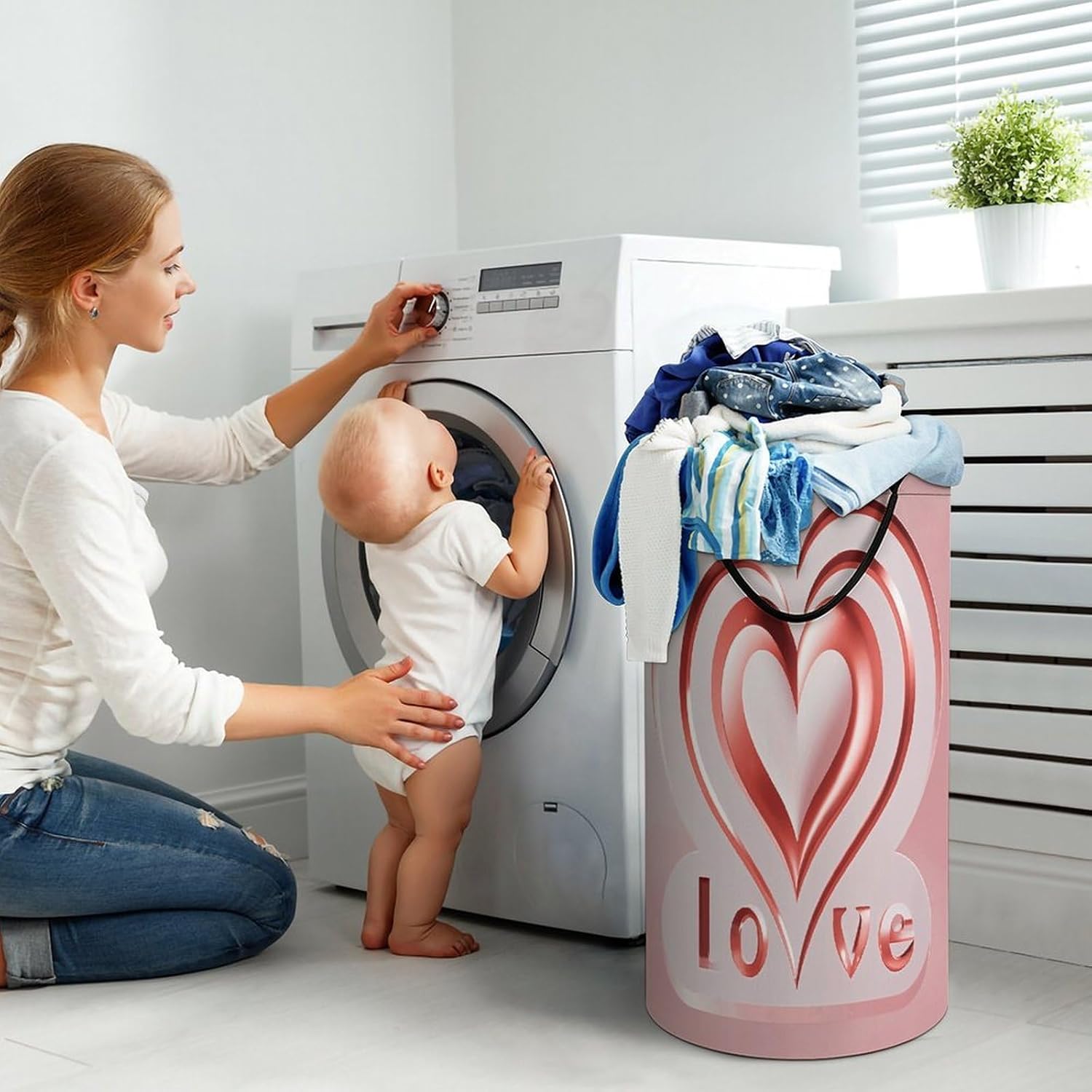 Love Heart Laundry Hamper Large Collapsible Laundry Basket with Handles Waterproof Clothes Hamper Portable Dirty Clothes Basket for Bedroom Laundry Room Closet Bathroom