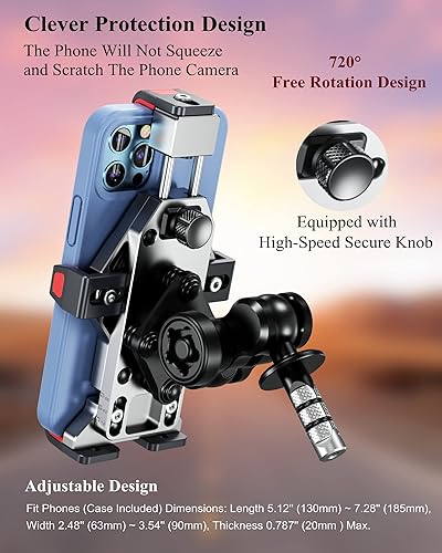 Miniatura 6 de BRCOVAN Soporte de teléfono de aleación de aluminio con amortiguador de vibraciones y bloqueo seguro, antirrobo, resistente, tamaño ajustable,
