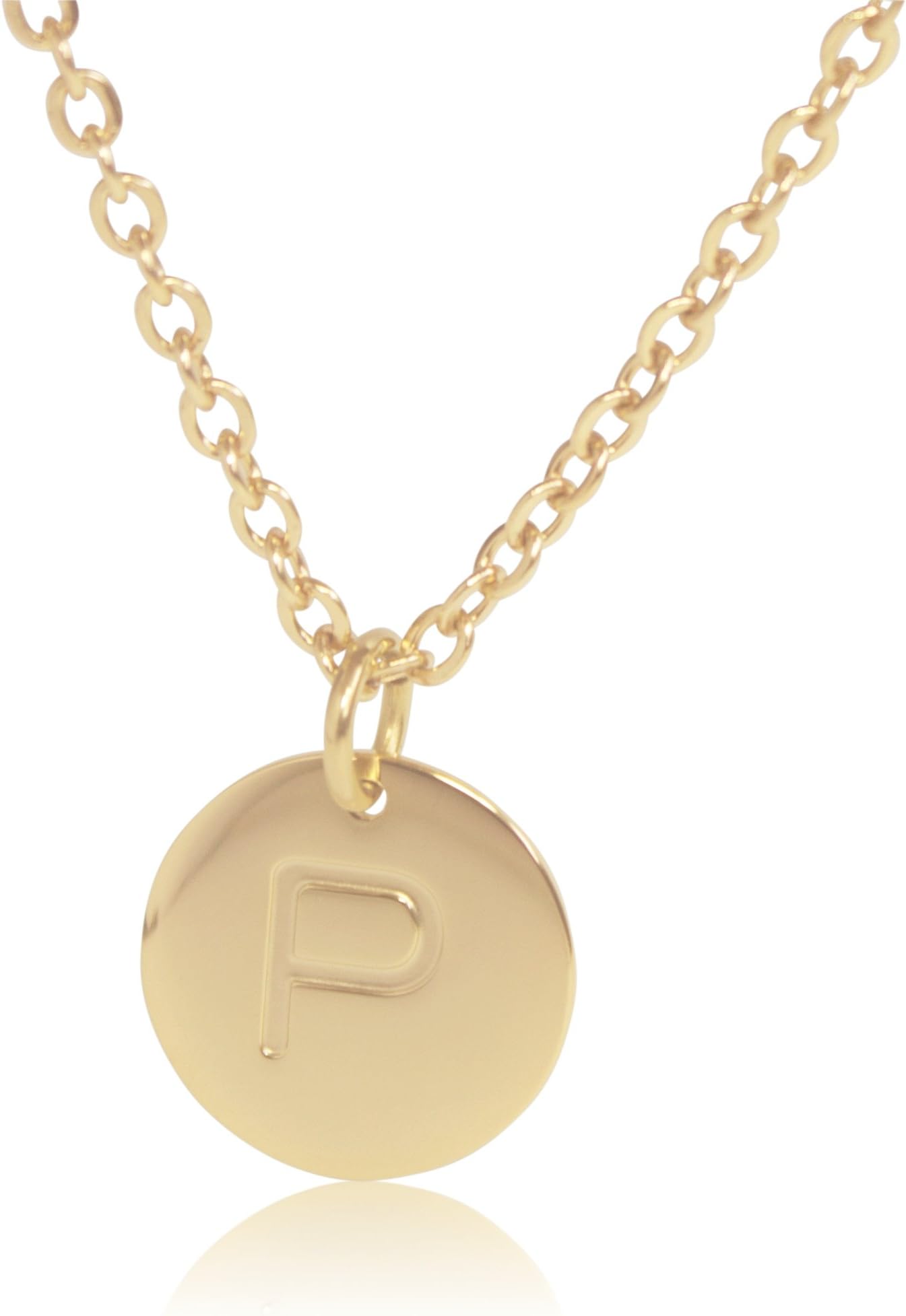 Wild Flower Jewelry 18K Gold-Plated Round Disc Engraved Initial Pendant 18” Adjustable Necklace with Personalized Alphabet Letter