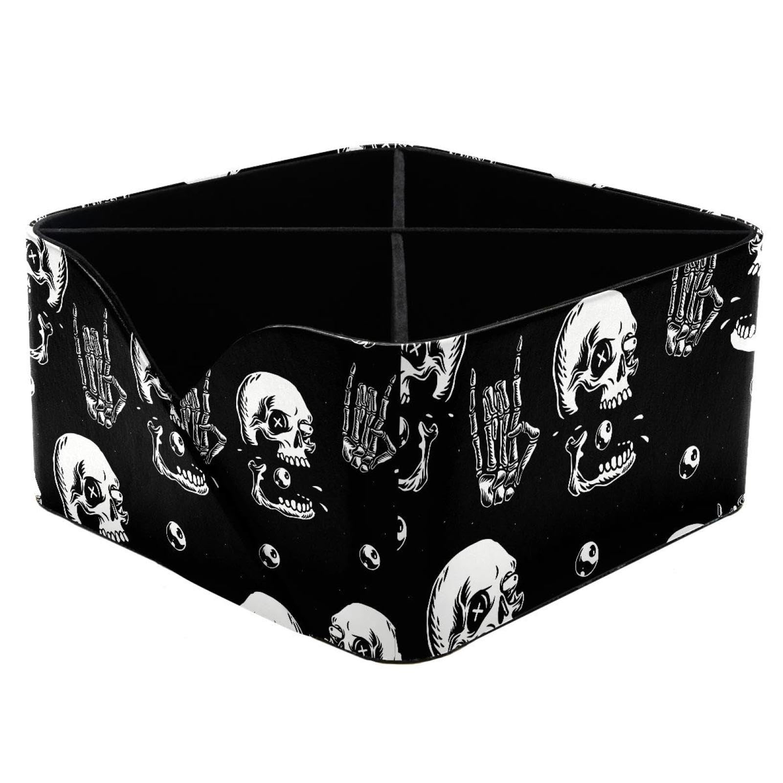 KengjuTesu Skeleton Skulls Pattern Desktop Organizer Pen Holder, Rectangular Pencil Cup for Office, Study and Makeup Stations