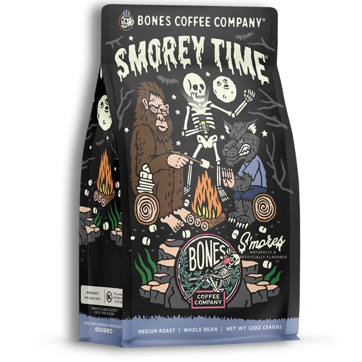 Bones Coffee Company S'morey Time and Highland Grog Whole Bean 12 oz Medium Roast Low Acid Coffee